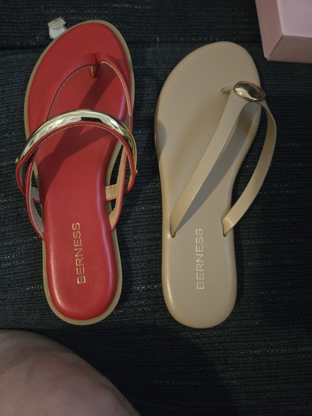 BERNESS Two-Tone Women's Sandals in Red and Beige with Gold Accent